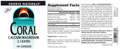 Photo of the Source Naturals Coral Calcium/Magnesium 2:1 Ratio label