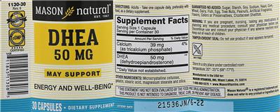 Photo of the Mason Natural DHEA 50 mg label