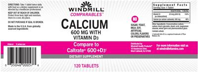 Photo of the Windmill Comparables Calcium 600 mg with Vitamin D3 label
