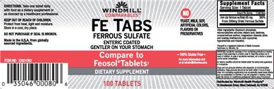 Photo of the Windmill Comparables Fe Tabs Ferrous Sulfate label