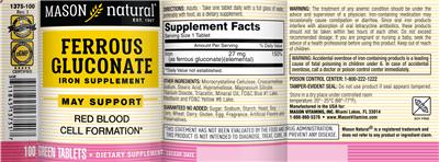 Photo of the Mason Natural Ferrous Gluconate label