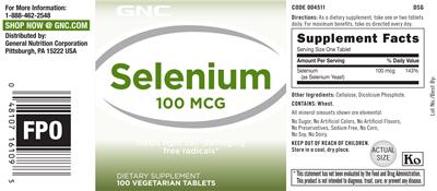 Photo of the GNC Selenium 100 mcg label