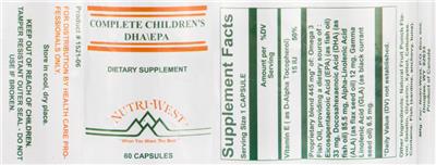 Photo of the Nutri-West Complete Children's DHA\EPA label