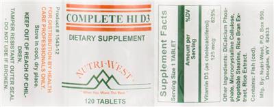 Photo of the Nutri-West Complete HI D3 label