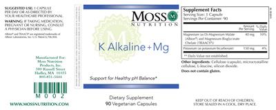 Photo of the Moss Nutrition K Alkaline + Mg label