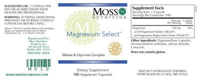 Photo of the Moss Nutrition Magnesium Select label