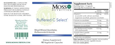 Photo of the Moss Nutrition Buffered C Select label