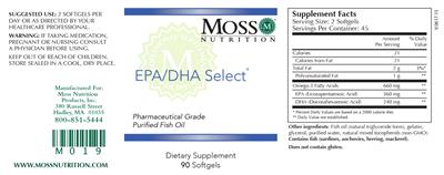 Photo of the Moss Nutrition EPA/DHA Select label