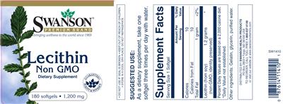 Photo of the Swanson Premium Brand Lecithin Non GMO 1200 mg label