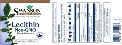 Photo of the Swanson Premium Brand Lecithin Non-GMO 1200 mg label