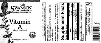 Photo of the Swanson Premium Brand Vitamin A 10000 IU label
