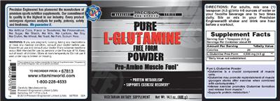 Photo of the Precision Engineered Pure L-Glutamine Free Form Powder label