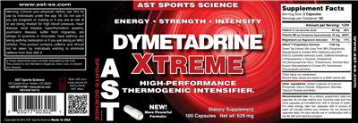 Photo of the AST Sports Science Dymetadrine Xtreme label