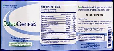 Photo of the BioGenesis Nutraceuticals OsteoGenesis label