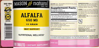 Photo of the Mason Natural Alfalfa 650 mg label