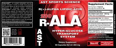 Photo of the AST Sports Science R-ALA-200 label