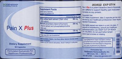 Photo of the BioGenesis Nutraceuticals Pain X Plus label