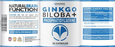Photo of the Havasu Nutrition Ginkgo Biloba + Phosphatidylserine label