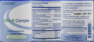 Photo of the BioGenesis Nutraceuticals Ultra B Complex label