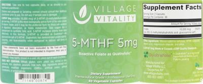 Photo of the Village Vitality 5-MTHF 5 mg label