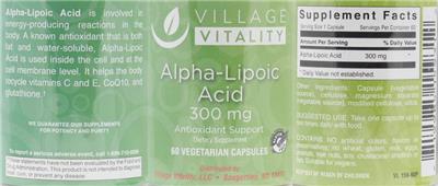 Photo of the Village Vitality Alpha-Lipoic Acid 300 mg label