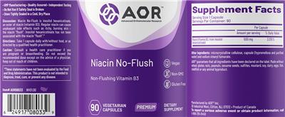 Photo of the AOR Advanced Orthomolecular Research Premium Niacin No-Flush label