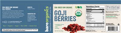 Photo of the BareOrganics Goji Berries label