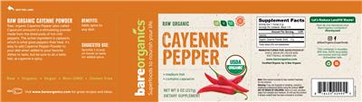 Photo of the BareOrganics Cayenne Pepper label