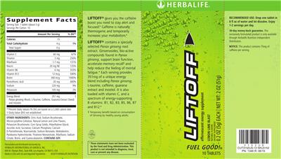 Photo of the Herbalife Liftoff Lemon-Lime Blast label