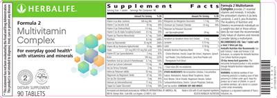 Photo of the Herbalife Formula 2 Multivitamin Complex label