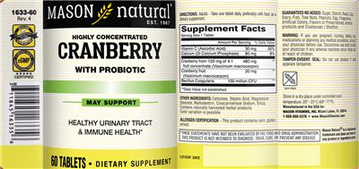 Label of Cranberry With Probiotic