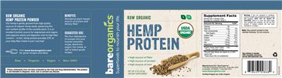 Photo of the BareOrganics Hemp Protein label