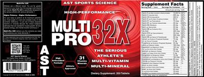 Photo of the AST Sports Science Multi Pro 32X label
