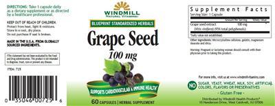 Photo of the Windmill Natural Vitamins Grape Seed 100 mg label