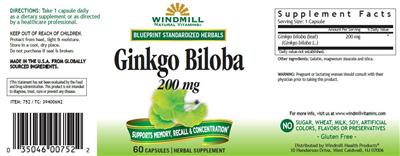 Photo of the Windmill Ginkgo Biloba 200 mg label