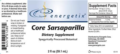Photo of the Energetix Core Sarsaparilla label