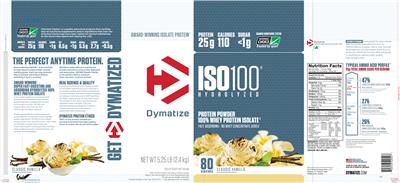 Photo of the Dymatize ISO100 Hydrolyzed Classic Vanilla label