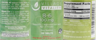 Photo of the Village Vitality B-6 100 mg label