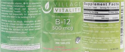 Photo of the Village Vitality B-12 500 mcg label