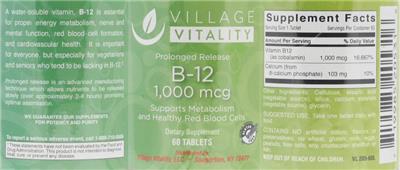 Photo of the Village Vitality B-12 1,000 mcg label