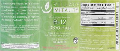 Photo of the Village Vitality B-12 1,000 mcg label