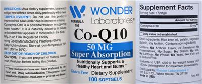 Photo of the Wonder Laboratories Co-Q10 50 mg Super Absorption label