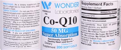 Photo of the Wonder Laboratories Co-Q10 50 mg Super Absorption label