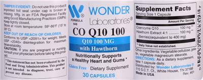 Photo of the Wonder Laboratories Co Q10 100 with Hawthorn label