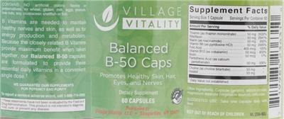 Photo of the Village Vitality Balanced B-50 Caps label