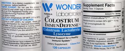 Photo of the Wonder Laboratories Colostrum ImmunDefense label