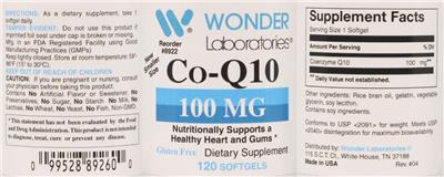 Photo of the Wonder Laboratories Co-Q10 100 mg label