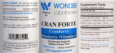 Photo of the Wonder Laboratories Cran Forte label
