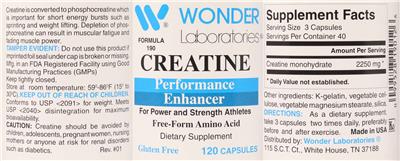 Photo of the Wonder Laboratories Creatine label