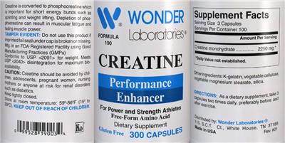 Photo of the Wonder Laboratories Creatine label